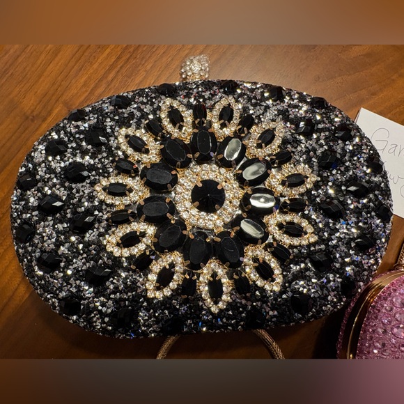 Ramla Glamorous Black and Silver Embellished Clutch